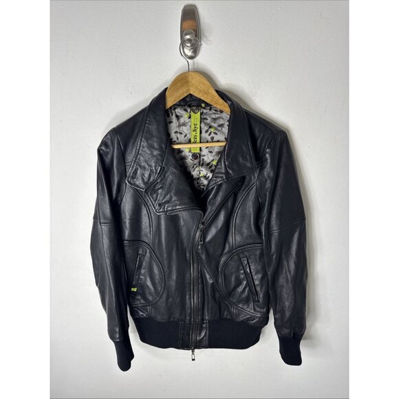 Soia & Kyo Genuine Leather Bomber Jacket Black Zip Up Ribbed Trim Women’s M - Picture 1 of 8